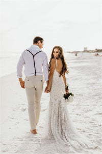 Beach Wedding Dress Mermaid Ivory lace Champagne Lining