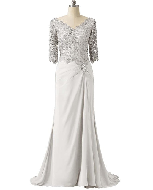 Half Sleeves Lace Mother Of the Bride Bodycon Dress For Wedding Groom Long Formal V Neck For Wedding Party 12 / silver grey Half Sleeves Lace Mother Of the Bride Bodycon Dress For Wedding Groom Long Formal V Neck For Wedding Party 12 / silver grey
