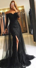 Load image into Gallery viewer, Black Wedding Dress Off the Shoulder Long Sleeves with Slit
