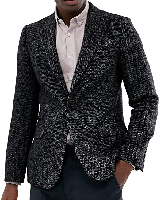 Men's Suit Tweed Jacket Wool Herringbone Slim Fit For Blazer Wedding Groomsmen