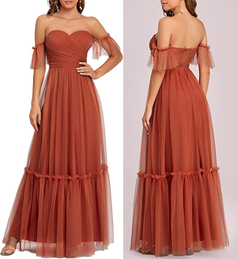 Boho Bridesmaid Dress Burnt Orange Tulle Fall Wedding Party Dress – AnnaCustomDress