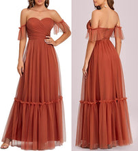 Load image into Gallery viewer, Boho Bridesmaid Dress Burnt Orange Tulle Fall Wedding Party Dress