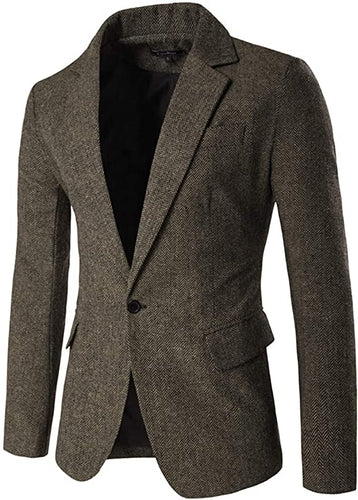 Men's Suit Wool Tweed Jacket Herringbone One Button Slim Fit For Wedding