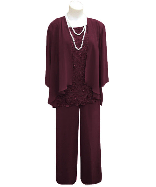 CY 3 Pieces Mother of The Bride Pant Suits Lace Jacket Ankle Length Chiffon Wedding  Guest Outfit, Burgundy, 2 : : Clothing, Shoes & Accessories
