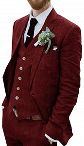 Men's Suit 3 Pieces Blue Linen For Men Casual Wedding Groom Tuxeo Suits