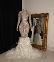 Load image into Gallery viewer, Sliver Prom Dress 2023 Sexy Sequin See-through with Feathers