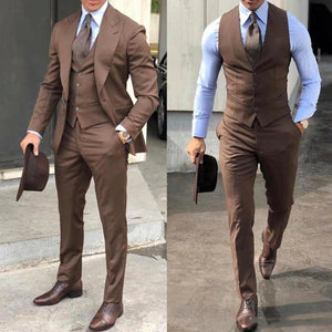 Men's Suits 3 Pcs Peak Lapel Solid Classic Tuxedo Suits (Jacket+Pants+Vest)