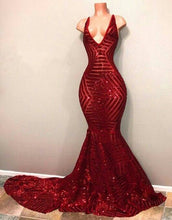 Load image into Gallery viewer, Red Prom Dress 2023 V Neck Sleeveless Sequin
