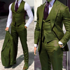 Men's Suits 3 Pcs Peak Lapel Solid Classic Tuxedo Suits (Jacket+Pants+Vest)