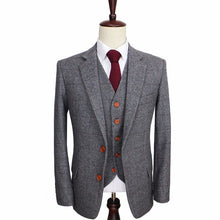 Load image into Gallery viewer, Men&#39;s Suit 3Pcs Wool Tweed Plaid Herringbone Slim Fit Wedding For Male