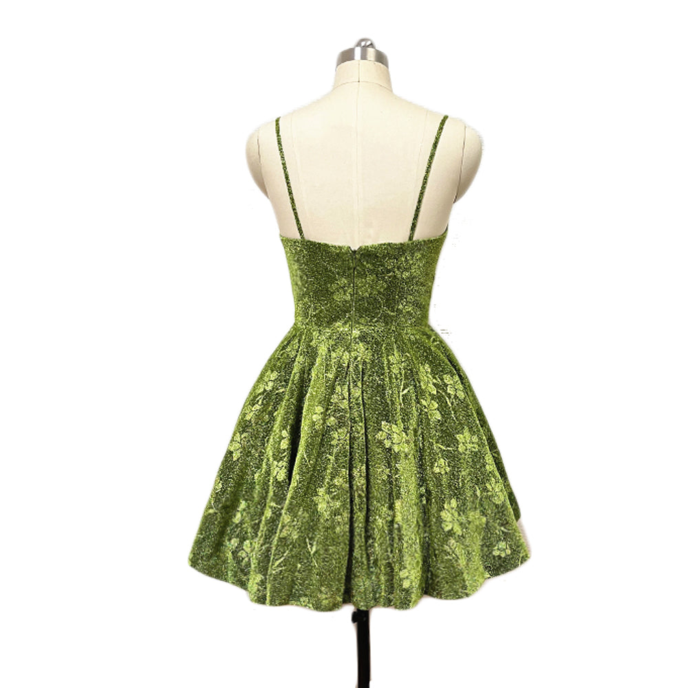 Green Floral Homecoming Dress 2022 Short with Corset Back AnnaCustomDress Green Floral Homecoming Dress 2022 Short with Corset Back AnnaCustomDress