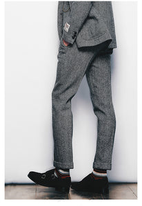 Men's Suit Retro Nine Trousers Solid Herringbone Pants For Wedding Business Classic Banquet