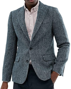 Men's Suit Tweed Jacket Wool Herringbone Slim Fit For Blazer Wedding Groomsmen