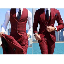 Load image into Gallery viewer, Men&#39;s Suits 3 Pcs Peak Lapel Solid Classic Tuxedo Suits (Jacket+Pants+Vest)