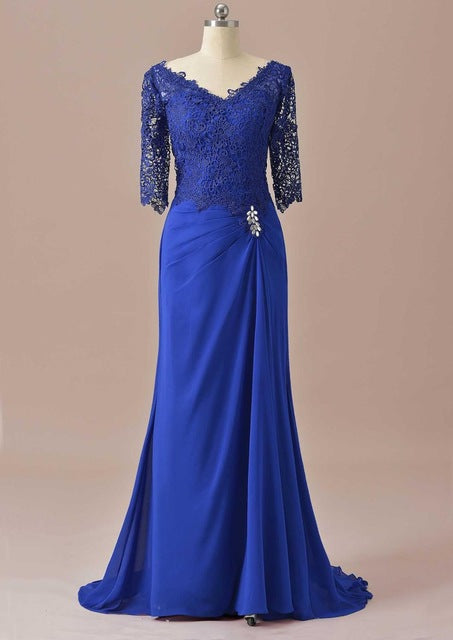 Half Sleeves Lace Mother Of the Bride Bodycon Dress For Wedding Groom Long Formal V Neck For Wedding Party 26W / royal blue Half Sleeves Lace Mother Of the Bride Bodycon Dress For Wedding Groom Long Formal V Neck For Wedding Party 26W / royal blue