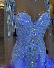 Load image into Gallery viewer, Luxurious Prom Dress 2023 Halter Neck Long Sleeves with Feathers Rhinestones