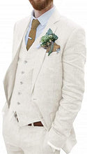Load image into Gallery viewer, Men&#39;s Suit 3 Pieces Blue Linen For Men Casual Wedding Groom Tuxeo Suits