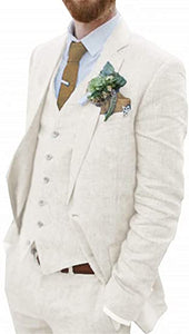 Men's Suit 3 Pieces Blue Linen For Men Casual Wedding Groom Tuxeo Suits